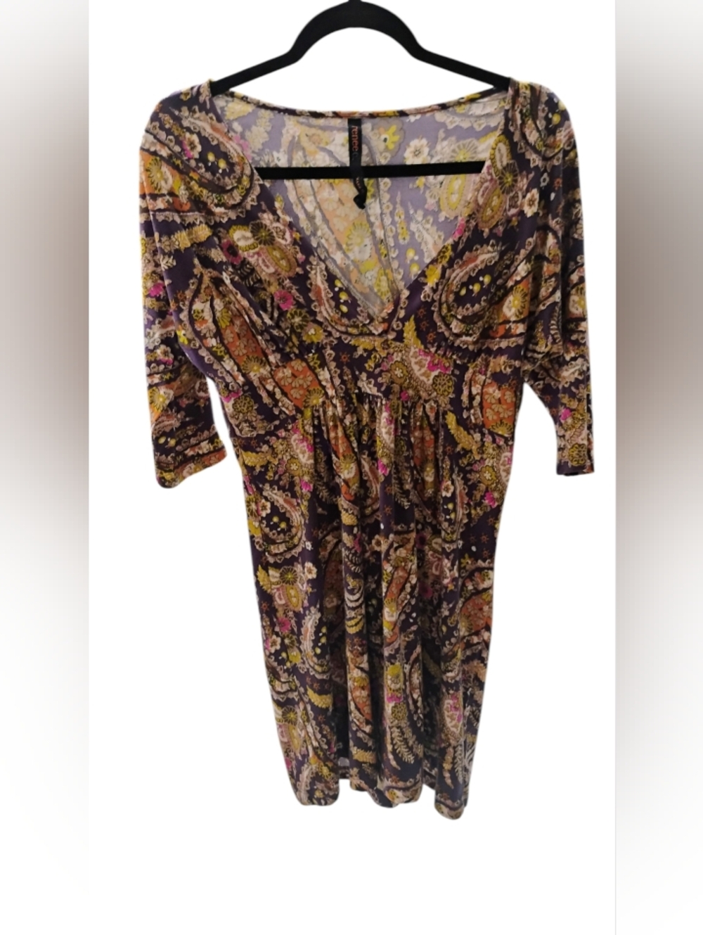 Renee C Paisley V-Neck Midi Dress in Purple and Yellow Dress SZ L